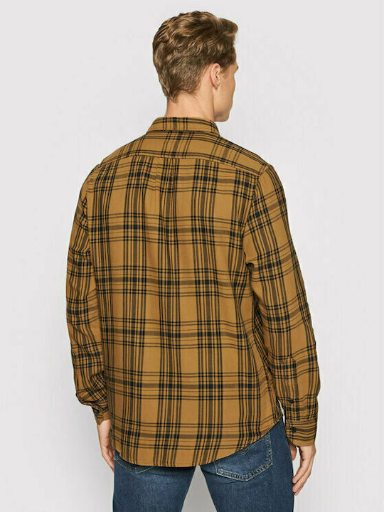 Lee Leesure Men's Shirt Long Sleeve Cotton Checked Tobacco Brown