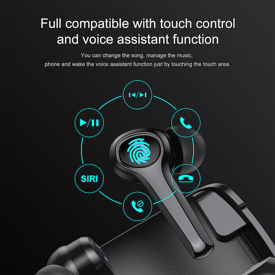 Joyroom TP1 In-ear Bluetooth Handsfree Ακουστικά με Αντοχή στον Ιδρώτα και Θήκη Φόρτισης Μαύρα