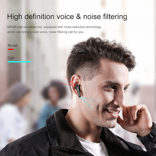 Joyroom TP1 In-ear Bluetooth Handsfree Ακουστικά με Αντοχή στον Ιδρώτα και Θήκη Φόρτισης Μαύρα