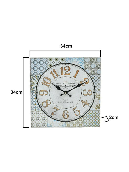 Inart Wall Clock Wooden Multicolour 34x34cm