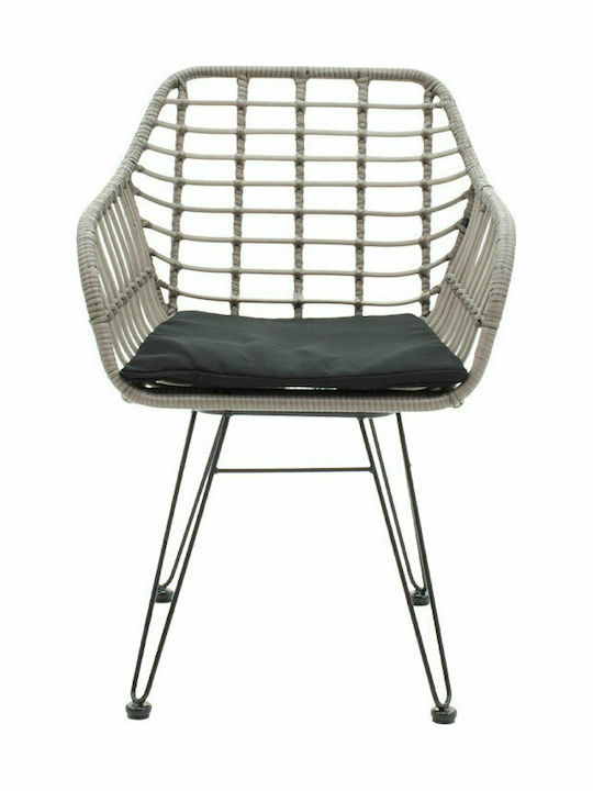 Fotoliu de exterior Rattan Naoki cu pernă Μαύρο - Γκρι 1buc 59x57x81cm