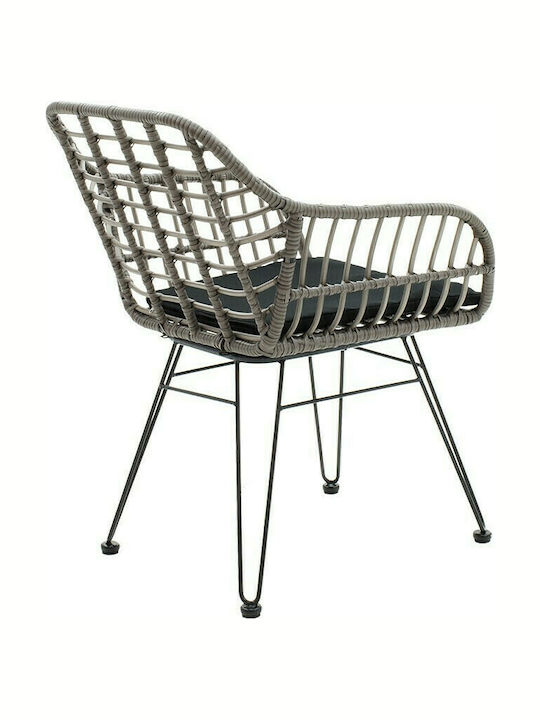 Fotoliu de exterior Rattan Naoki cu pernă Μαύρο - Γκρι 1buc 59x57x81cm