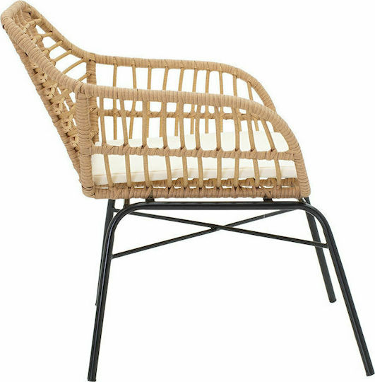 Outdoor-Sessel Rattan Naoki Black - Natural mit Kissen 60x70x75εκ.