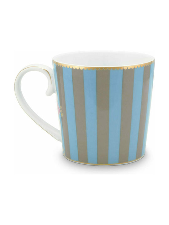 PiP Studio Love Birds Medallion Stripes Porcelain Cup Blue-Khaki 250ml