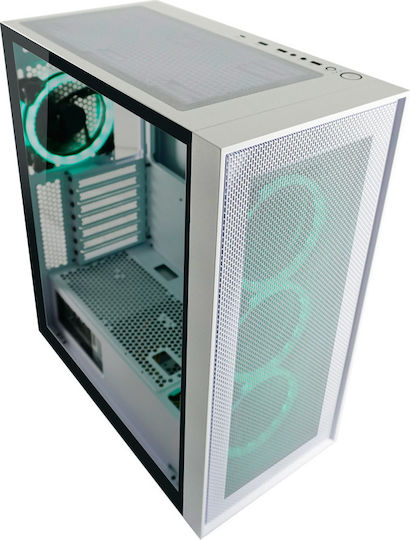LC-Power Gaming Wanderer X Midi Tower Компютърна кутия със страничен прозорец и RGB осветление Бял