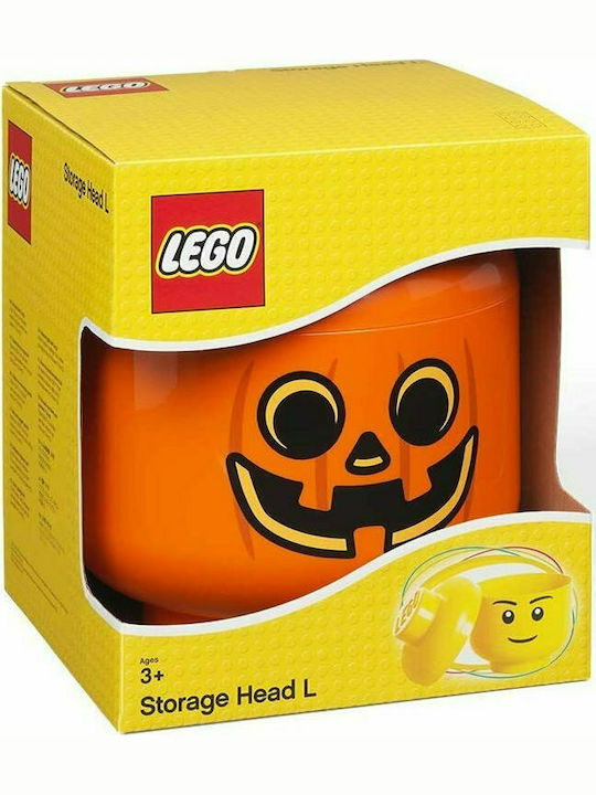 Room Copenhagen Kids Plastic Toy Storage Box Lego Head Pumpkin Orange 24x24x27cm