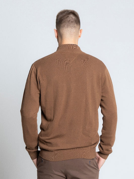 Pre End 21-100422 Herren Langarm-Pullover Ausschnitt mit Reißverschluss Braun 21-100422-6529