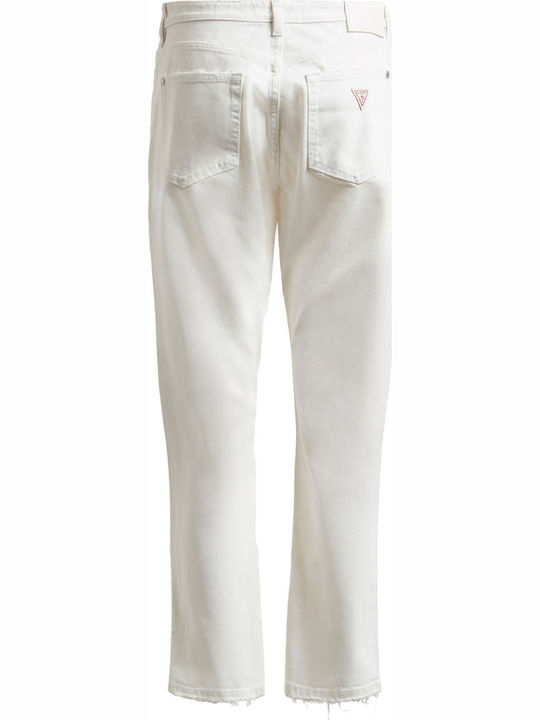 Guess High Waist Women's Jean Trousers in Straight Line White