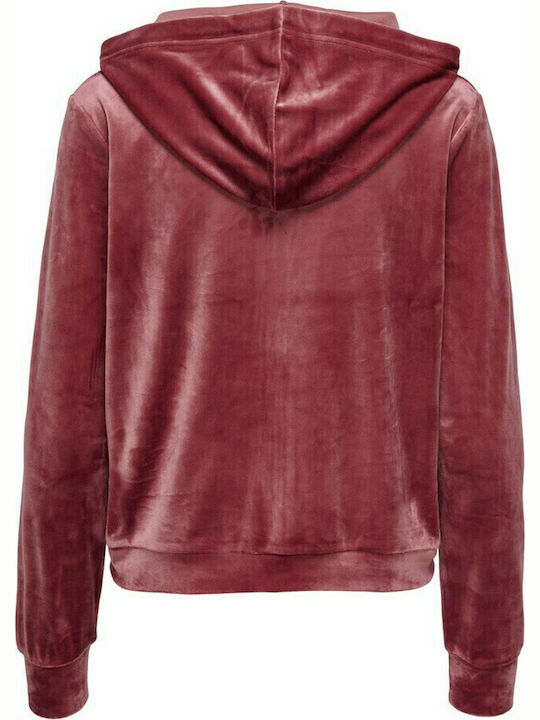 Long Women's Sweatshirt Jacket Velvet Hooded Oxblood Red