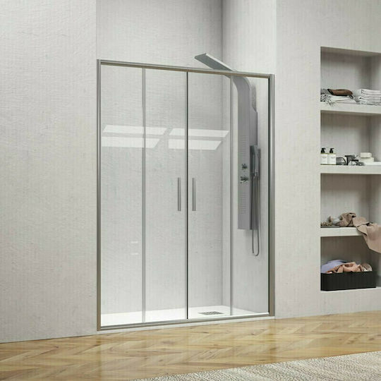 Karag Efe 600 Duschwand für Dusche mit Schieben Tür 170x190cm Klarglas Argento