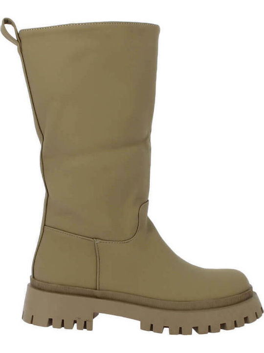 Synthetic Leather Medium Heel Women's Boots 7767A Beige