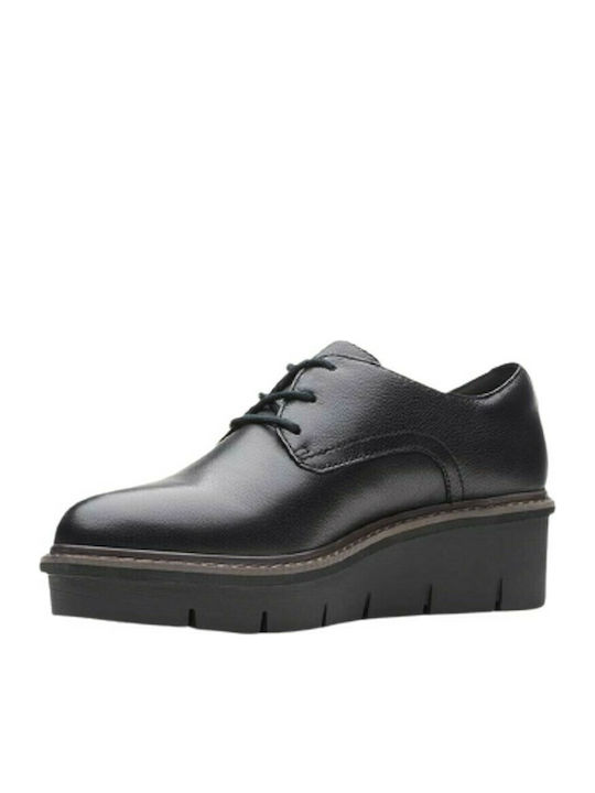 Clarks Airabell Tye Δερμάτινα Ανατομικά Παπούτσια σε Μαύρο Χρώμα