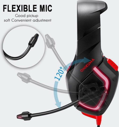 Onikuma K18 Led Over Ear Gaming Headset με σύνδεση 2x3.5mm / USB Black/Red