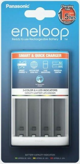 Panasonic Eneloop Smart & Quick BQ-CC55 Charger 4 Batteries Ni-MH Size AA/AAA in White color