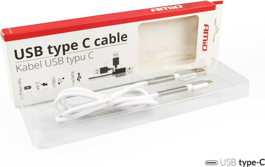 AMiO Cablu USB 2.0 USB-C Masculin - USB-A Alb 1m 01433