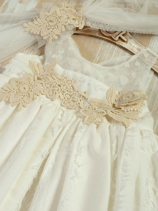 Lollipop Celebrations Ecru Baptism Clothing Set with Dress & Hair Accessories made of Lace 2pcs