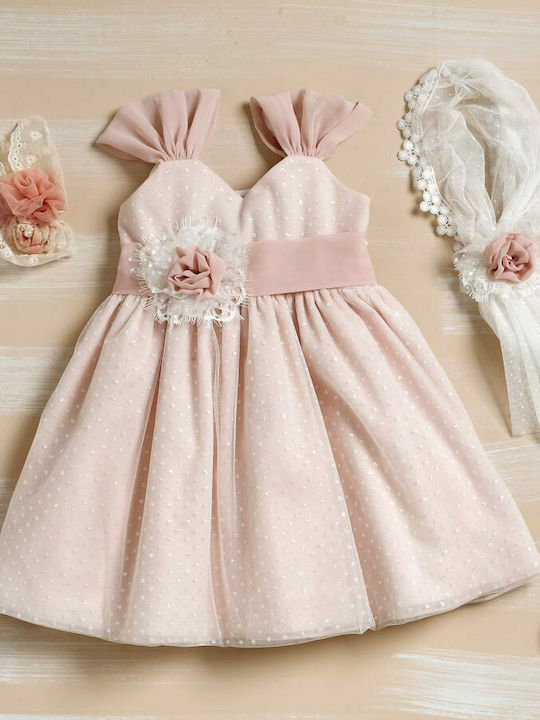 Lollipop Celebrations Roz Set de Haine de Botez cu Rochie , Accesorii pentru păr & Cardigan 3buc