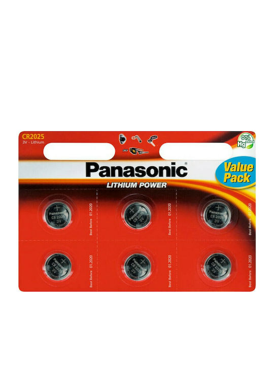 Panasonic Lithium Power Μπαταρίες Ρολογιών CR2025 3V 6τμχ