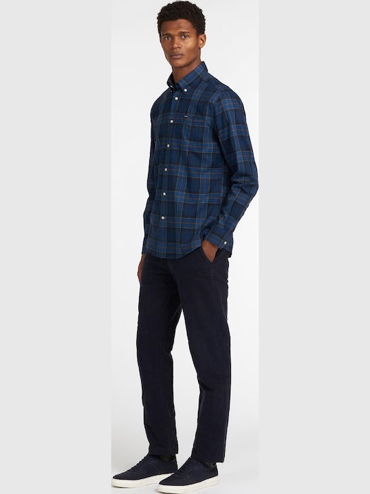 Wetherham Long-sleeved Cotton Shirt Checked Navy Blue
