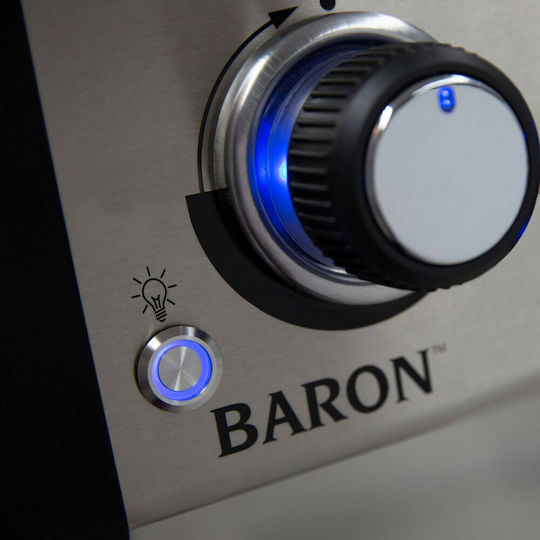 Broil King Baron S 490 Газово Барбекю Чугунена Решетка 65брx44брсм. с 4 бр 12.4кВт и Страничен Нагревател Инфрачервена