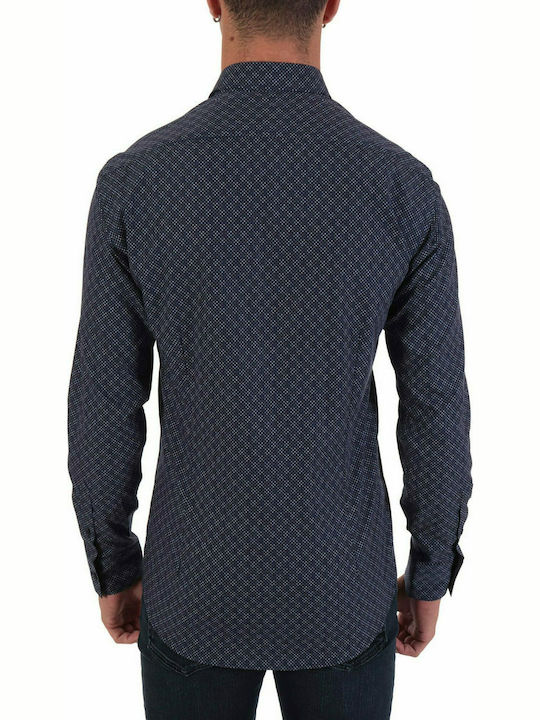 Karl Lagerfeld Men's Shirt Long Sleeve Cotton Navy Blue