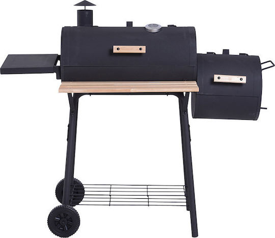 Outsunny Grătar cu Cărbuni cu Termometru și Afumătoare 124cmx53cm