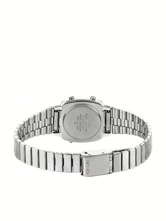 Casio Vintage Ψηφιακό Γυναικείο Ρολόι 24mm Χρονογράφος Μπαταρίας με Ασημί Μεταλλικό Μπρασελέ