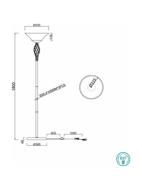 Trio Lighting Rustica Vintage Φωτιστικό Δαπέδου Υ180xΜ33εκ. με Ντουί για Λαμπτήρα E27 Χάλκινο