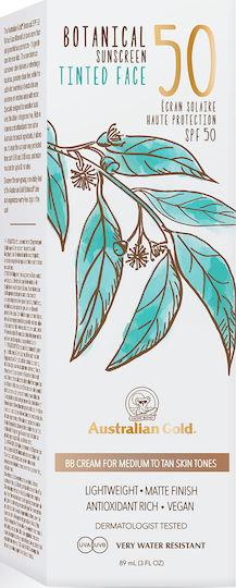 Australian Gold Botanical Waterproof Sunscreen Cream Face SPF50 with Color Medium-Tan 88ml