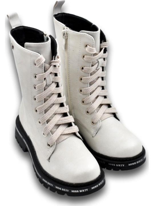 Anatomical Leather Kids Boots with Zipper White