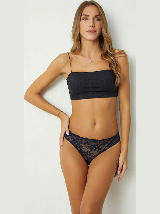 Azra Γυναικείο String με Δαντέλα Navy Μπλε