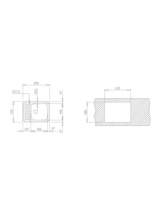 Teka Super Bowl 1C 1/2Ε Drop-In Кухненска Мивка Inox Гладко (Сатенено Покритие) Дължина 65xШирина 50см Сребрист