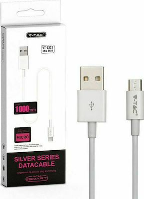 V-TAC Silver 1m Braided USB 2.0 to micro USB Cable Silver (8484)