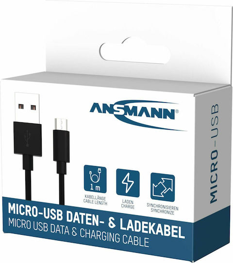 Ansmann Regulär USB 2.0 auf Micro-USB-Kabel Schwarz 1m (1700-0129) 1Stück