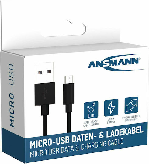 Ansmann Regulär USB 2.0 auf Micro-USB-Kabel Schwarz 1m (1700-0129) 1Stück