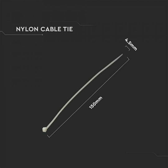 V-TAC Cable Ties Plastic 150mm x 4.5mm in White Colour (100 pcs) (11171)
