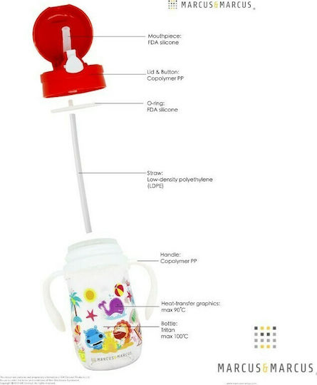 Marcus & Marcus Baby Cup with Handles and Straw Tritan made of Plastic Red 300ml for 12m+m+