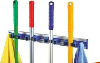 Aluminium wall mount for brooms and mops with 4 positions