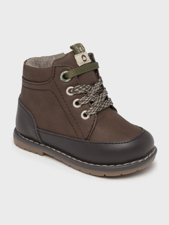 Mayoral Kids Leather Boots with Zipper Brown