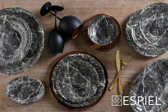 Espiel Marble Πιάτο Βαθύ Κεραμικό Μαύρο με Διάμετρο 24cm