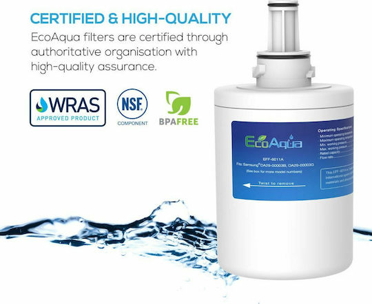EcoAqua EFF-6011A Compact Activated Carbon Internal Replacement Water Filter for Samsung Refrigerator