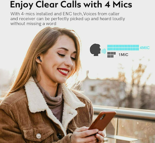 QCY HT03 In-ear Bluetooth Handsfree Ακουστικά με Θήκη Φόρτισης Μαύρα