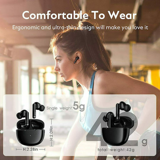 QCY HT03 In-ear Bluetooth Handsfree Ακουστικά με Θήκη Φόρτισης Μαύρα