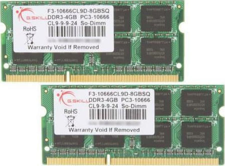 G.Skill 8GB DDR3 RAM cu 2 module (2x4GB) și Viteză 1333 pentru Laptop