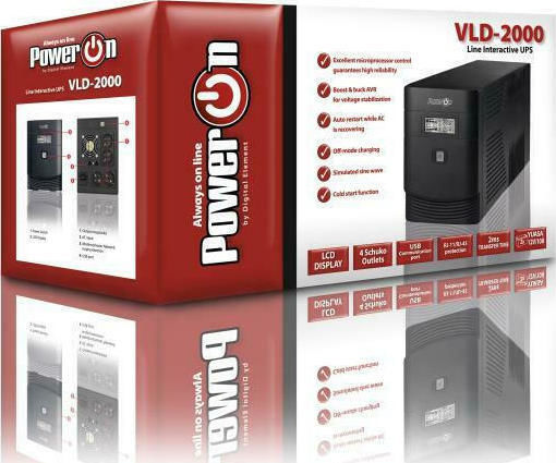 Power On VLD-2000 UPS Line-Interactive 2000VA with 4 Schuko Power Plugs