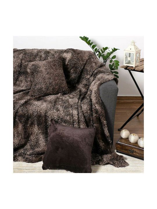 Silk Fashion Decorative Pillow Case Astrakan from Fur Brown 45x45cm.