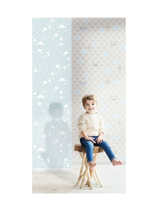 Loukianos Wallpapers Kids Wallpaper Fabric Γεωμετρικά Σχέδια & Ζωάκια Ασημί / Γαλάζιο L53xH1005εκ.