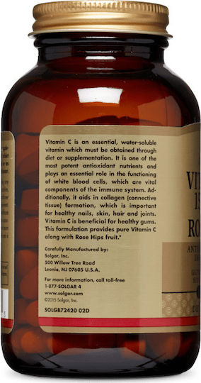 Solgar Vitamin C with Rose Hips Βιταμίνη για Ενίσχυση του Ανοσοποιητικού, τo Δέρμα & Αντιοξειδωτική δράση 1500mg 90 ταμπλέτες