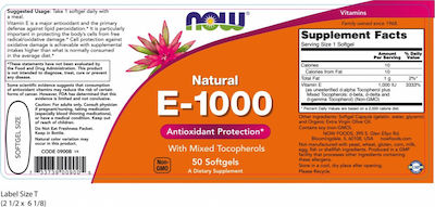 Now Foods Vitamin E Vitamin für die Haut & Antioxidans 1000iu 50 Softgels