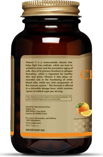 Solgar Chewable Vitamin C Vitamin for Immune System Boost, the Skin & Antioxidant Action 500mg Orange 90 chewable tabs